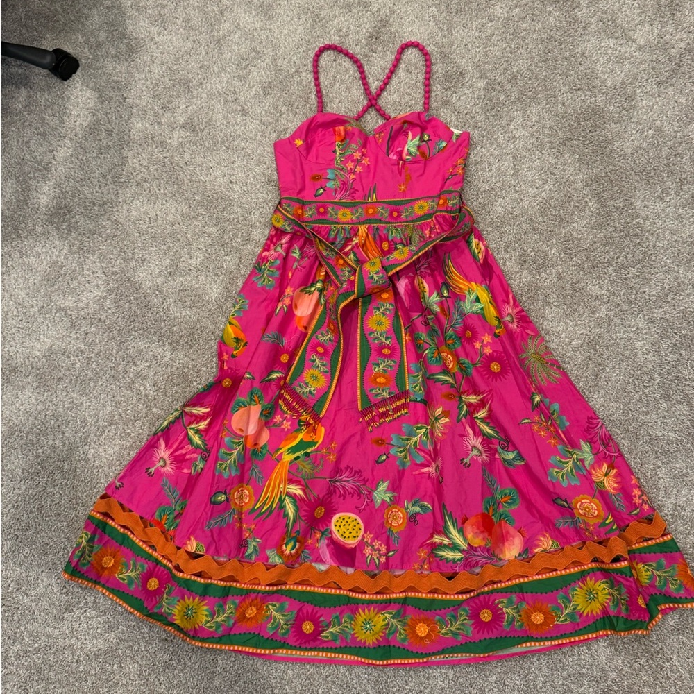 FARM Rio Pink Tropical Leaf and Floral Maxi Dress NWT - Picture 1 of 4